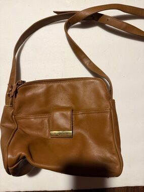 Tan Leather Crossbody Bag with Gold Accent